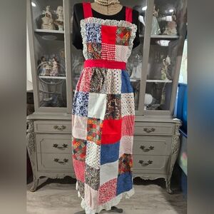 This is a vintage patchwork maxi Apron Dress Hand Made